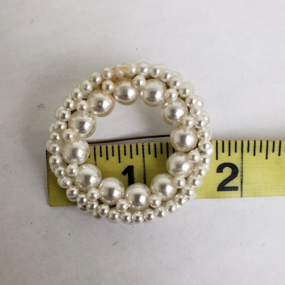 Vintage Costume Jewelry Circle Brooch Faux Pearls Made in Japan